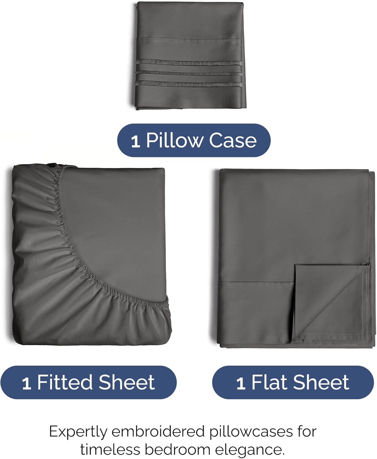 Skiennix Twin Size 3-Piece Sheet Set - Comfy Cooling Bed Sheets | Ultra-Soft, Deep Pockets, Charcoal