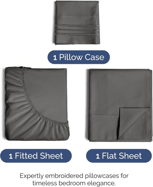 Hotel Luxury Twin Size 3-Piece Sheet Set by [Brand Name] - Comfy, Breathable & Cooling - Ultra-Soft, Deep Pockets, Charcoal