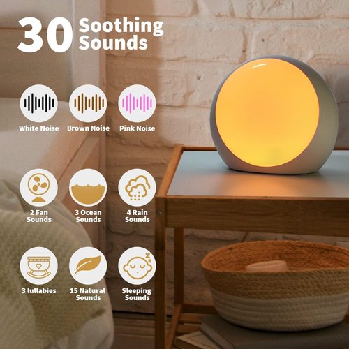 iDealSleep White Noise Machine - 30 Soothing Sounds & 12 Color Night Lights | Auto-Off Timer for Calming Sleep