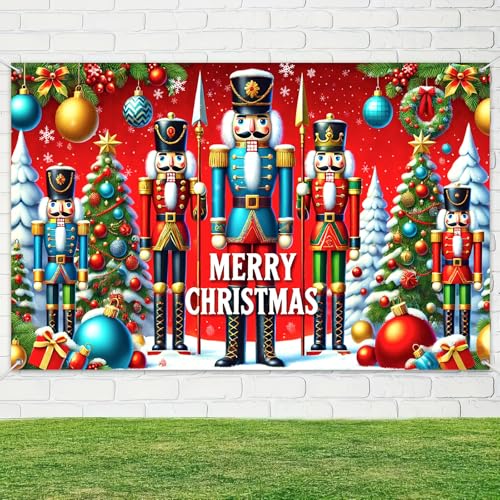 Christmas Nutcracker Banner Santa Sleigh Holiday Decorations - 71 x 43 Inch - Variation of THIS listing