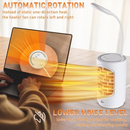 ibo Electric Space Heater Ceramic Small Heater with LED Light, 600W Heater Fan 4 in 1 Desk Heater for Home Office and Indoor