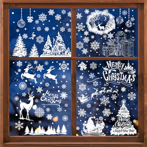 216Pcs Christmas Window Clings - Snowflakes, Trees & Reindeer Stickers