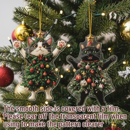 2-Pack Black Cat Christmas Ornaments - Durable Acrylic Holiday Decor