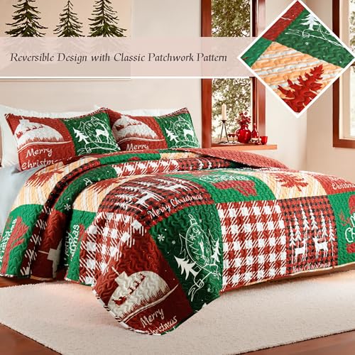 Happy Christmas California King Size Quilt Set - Extra Soft Floral Bedspread