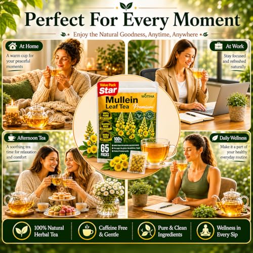 WOTIHA Mullein Tea Bags 65 Count - Natural Herbal Lung Support & Respiratory Tea