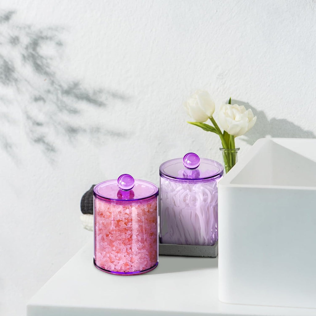 XIPENGKEJI Qtip Holder Set - 6 Pack Apothecary Jars with Lids for Cotton Swabs & Pads | 10oz-12oz Purple