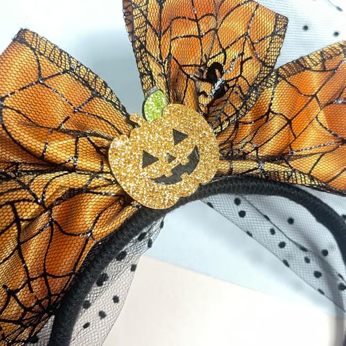 Halloween Pumpkin Bow Headband Cute Mesh Hair Accessory for Party