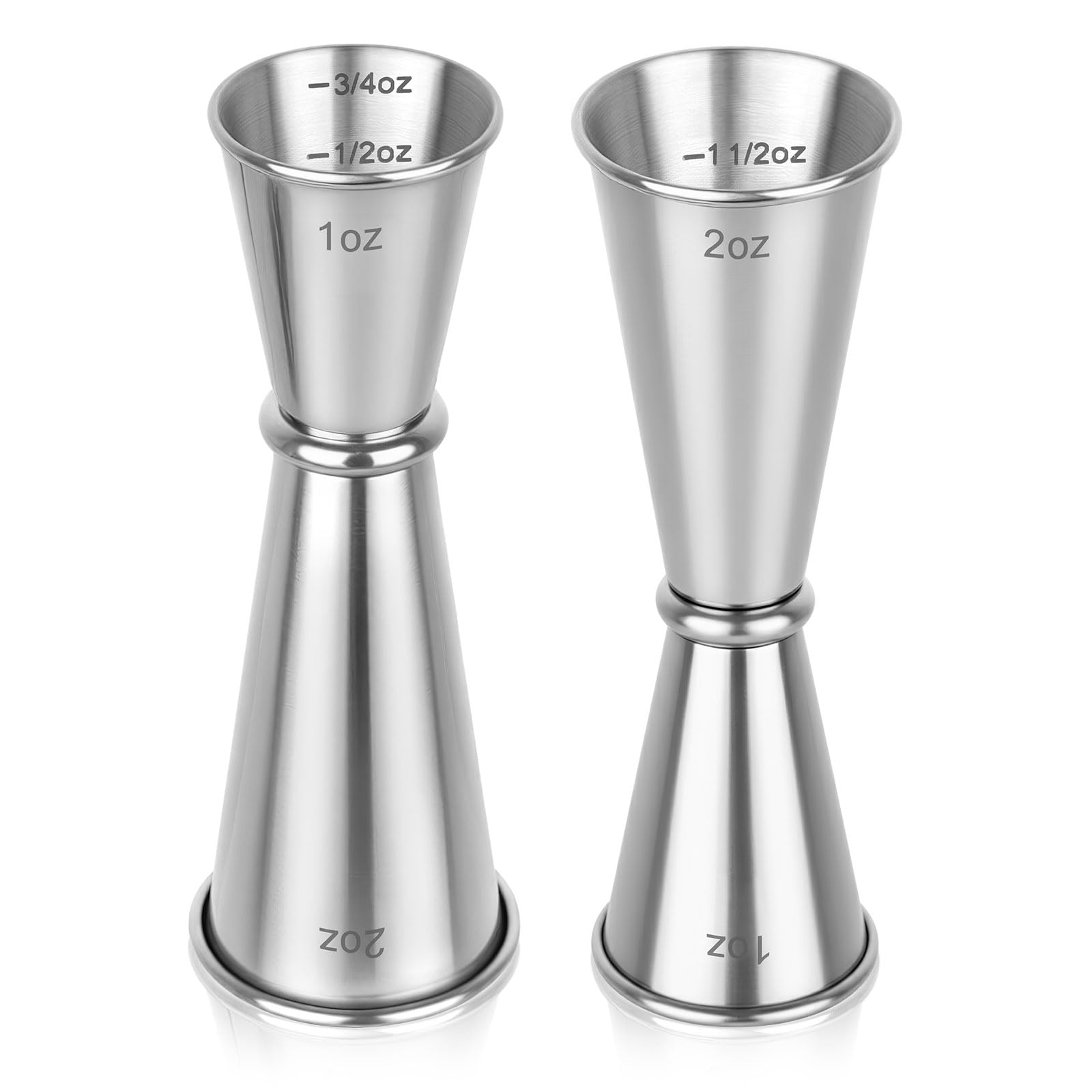 2 Pack Jigger for Bartending, 2 OZ 1 OZ Double Shot Cocktail Measure Jiggers, Stainless Steel Measuring Cup Bartending Supplies (Silver)