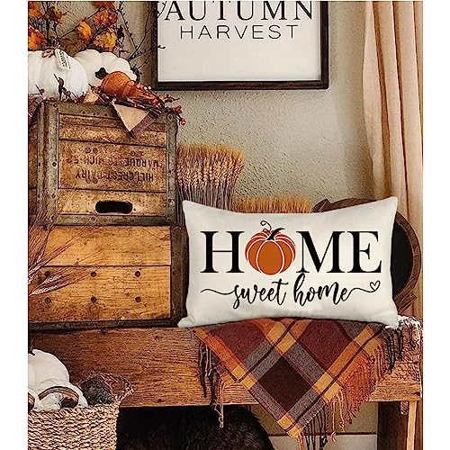 RABUSOFA Fall Pumpkin Lumbar Pillow Cover 12x20 Inch, Beige Autumn Decor