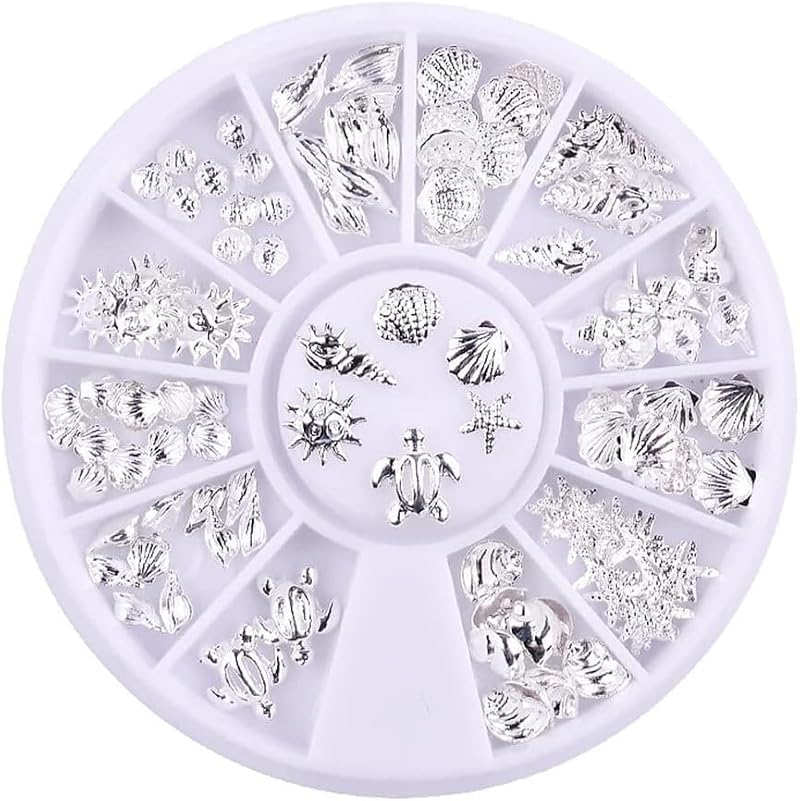 Jowxsx 120Pcs Silver Ocean Nail Art Charms Shell Conch Rhinestones