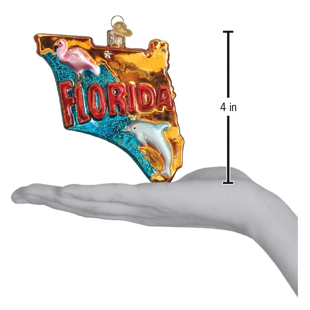Old World Christmas State of Florida Glass Blown Ornament for Christmas Tree, Handcrafted Holiday Decoration, States Collection