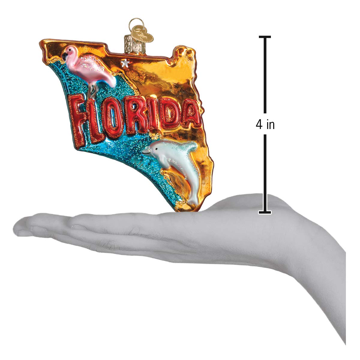 Old World Christmas State of Florida Glass Blown Ornament for Christmas Tree, Handcrafted Holiday Decoration, States Collection