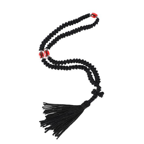 Handmade Orthodox Prayer Rope 100 Knots with Red Bead,Prayer Beads Christian Greek Komboskoini Chotki,Greek Orthodox Cross Christian Car Accessories,Protestant Prayer Beads Rosary Blessed Decor Gift