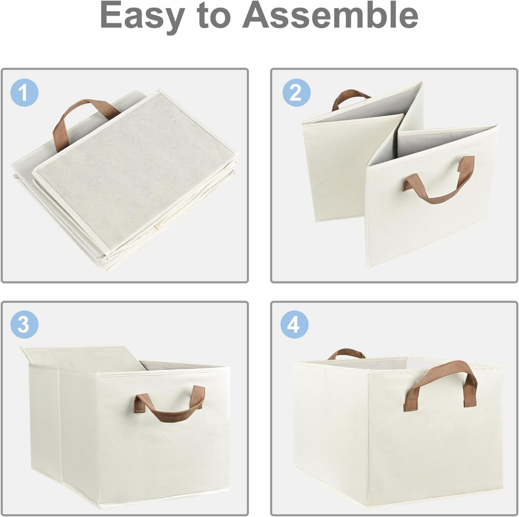 Regine Switzerland Closet Storage Bins - Fabric Organizers for Shelves | Collapsible Beige Baskets, 3 Pack