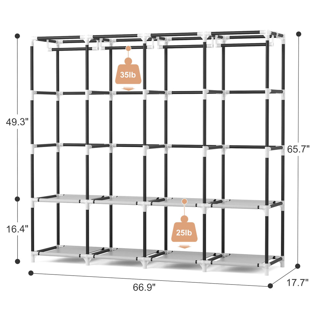VTRIN Portable Closet for Hanging Clothes 67 Inch Wide Large Capacity Portable Wardrobe Closet with Cover, 4 Storage Shelves and 4 Hanging Rod Sturdy Free Standing Closet for Bedroom, White