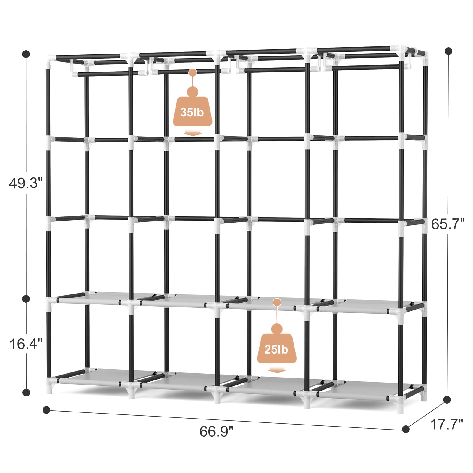 VTRIN Portable Closet for Hanging Clothes 67 Inch Wide Large Capacity Portable Wardrobe Closet with Cover, 4 Storage Shelves and 4 Hanging Rod Sturdy Free Standing Closet for Bedroom, White