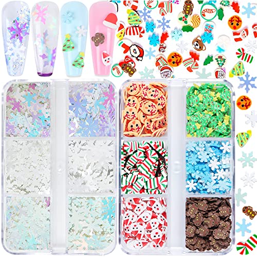 Qdsuh 12-Grid Holographic Christmas Nail Glitter Sequins Snowflake Art