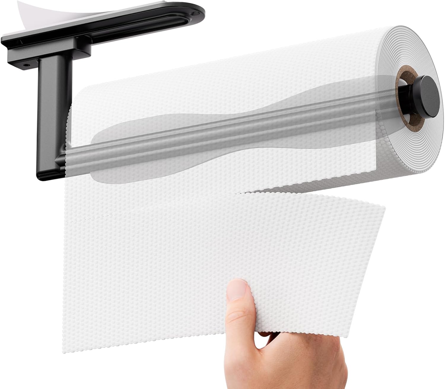 Zaa Paper Towel Holder - Under Cabinet Self-Adhesive or Drilling Wall Mount | One-Hand Tear Black Design for Kitchen & Bathroom Organization
