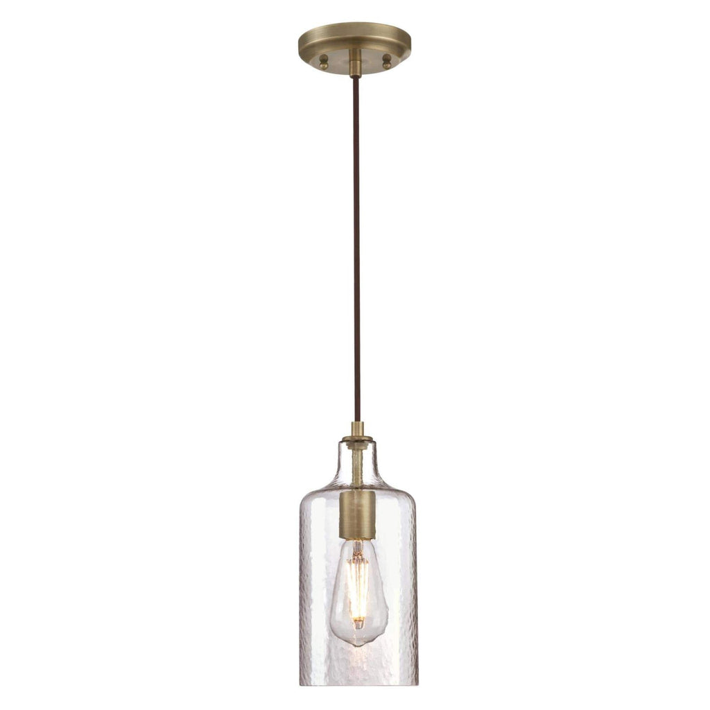 Westinghouse 6371400, Antique Brass Finish with Clear Textured Glass Carmen One-Light Indoor Mini Pendant, 120 Volts