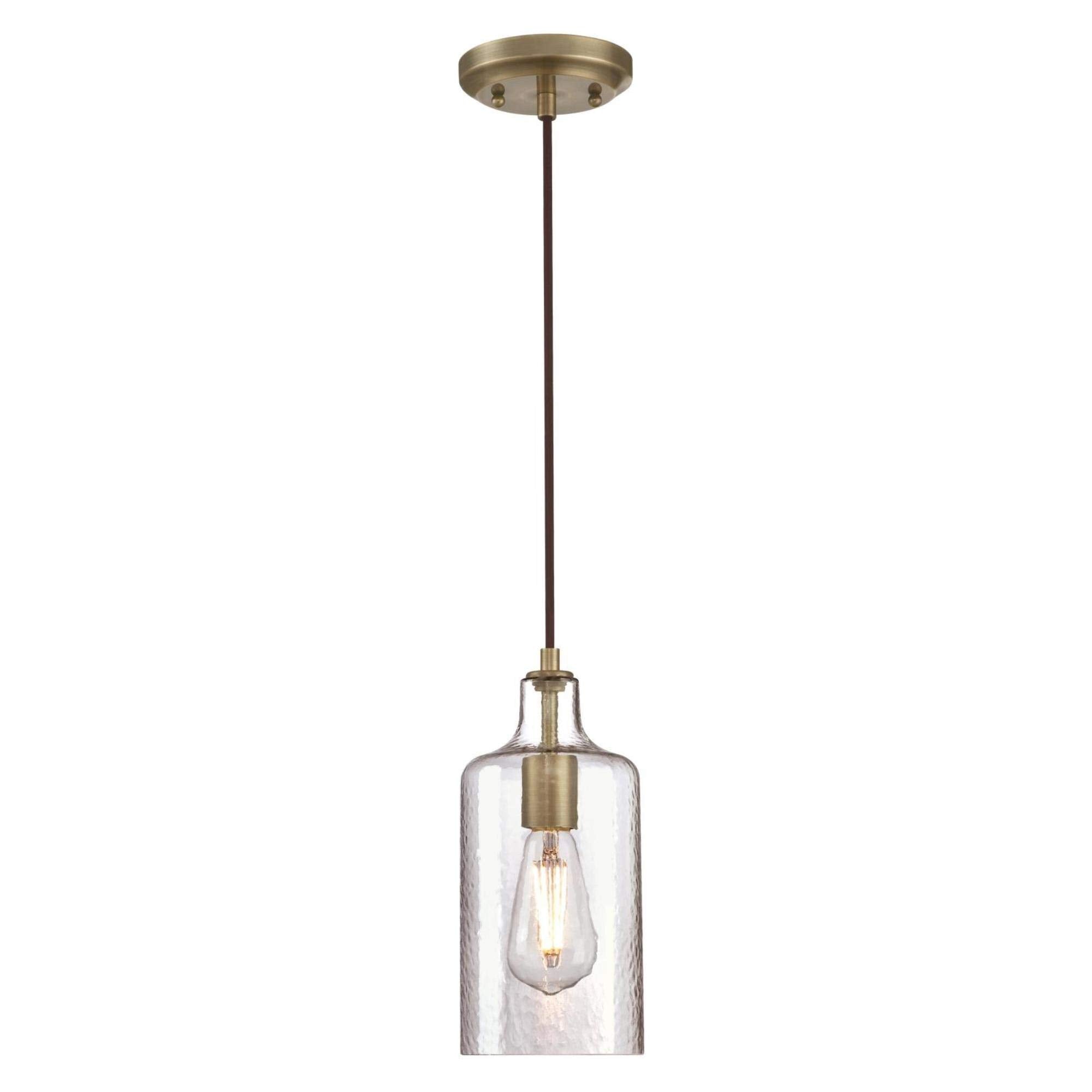 Westinghouse 6371400, Antique Brass Finish with Clear Textured Glass Carmen One-Light Indoor Mini Pendant, 120 Volts