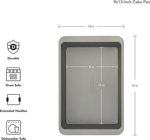 KitchenAid Nonstick Cake Pan - Swiss Engineered Aluminized Steel, Dishwasher Safe, 9 x 13 Inch, Contour Silver
