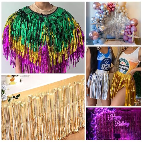 Sky Blue Foil Fringe Curtains 2-Pack - Tinsel Backdrop for Parties