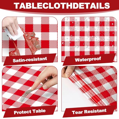 2 Pack Red Gingham Tablecloths - Waterproof 54x108 Inch Covers
