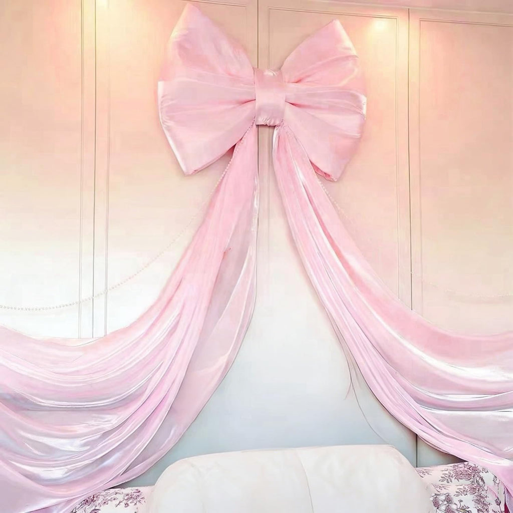 Skiennix Large Pink Bow Birthday Decorations - 31'' x 60'' Themed Backdrop for Weddings & Showers