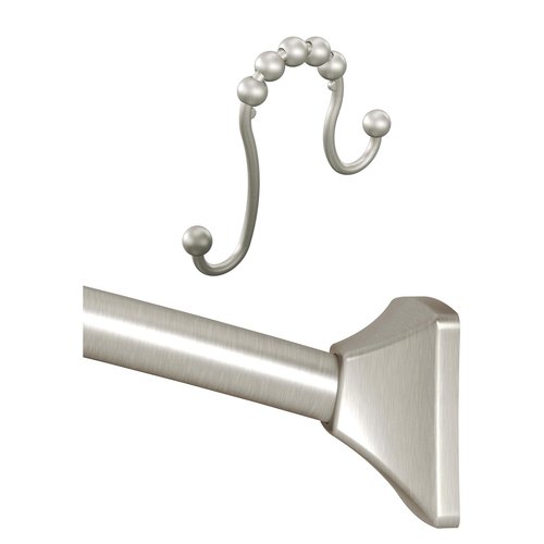 Moen SR2201BN Shower Curtain Rings (Pack of 12), Brushed Nickel AND Moen CSR2164BN 72 in. Permanent Mount Adjustable Curved Shower Rod, Brushed Nickel