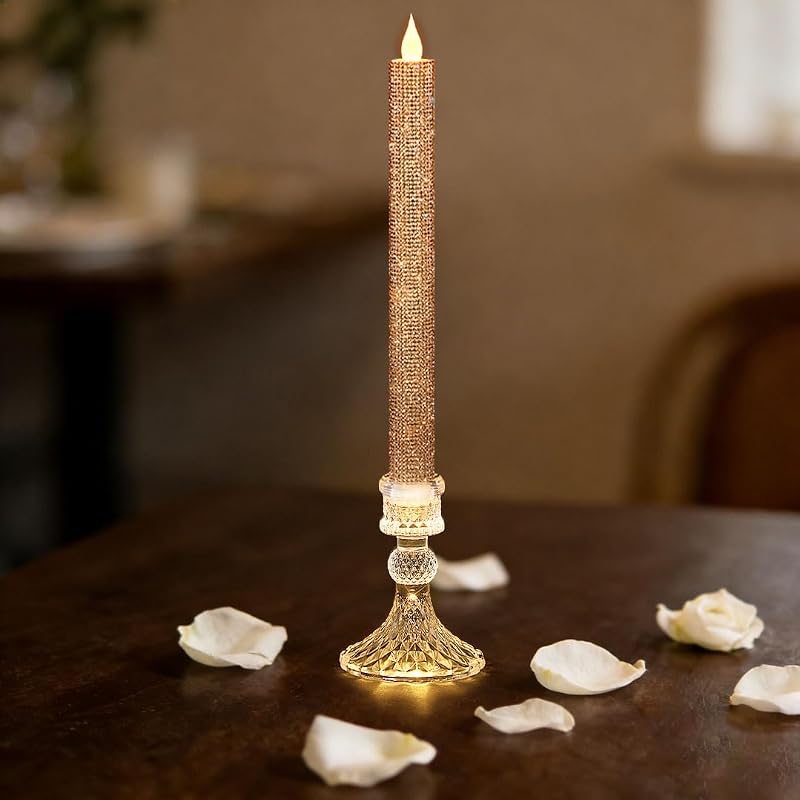 Flameless Taper Candles with Crystal Glass Holder – Rose (2 Pack) – MISSTIME