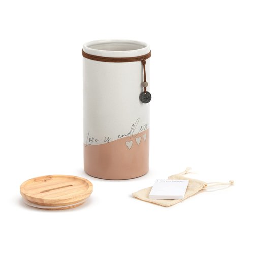 DEMDACO Love Is Patient Pale Pink Heart 8.5 x 4 Ceramic and Wood Inspirational Jar with Cards