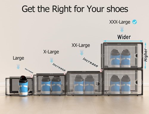 Kuject Shoe Storage Boxes - Clear Plastic Stackable Organizers | 12 Pack for Sneakers & Toys, Black