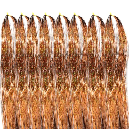 Brown Hair Tinsel Kit with Extension Tools and 1760 Strands Heat Resistant Glitter Fairy Hair