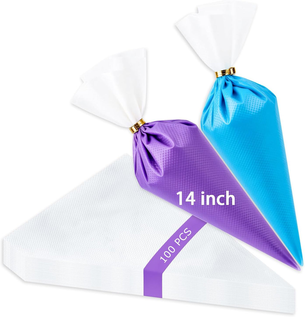 Tamodan 14-Inch Tipless Piping Bags - 100PCS Extra Thick Non-Slip Disposable Icing & Frosting Bags for Cakes, Cupcakes, Cookies