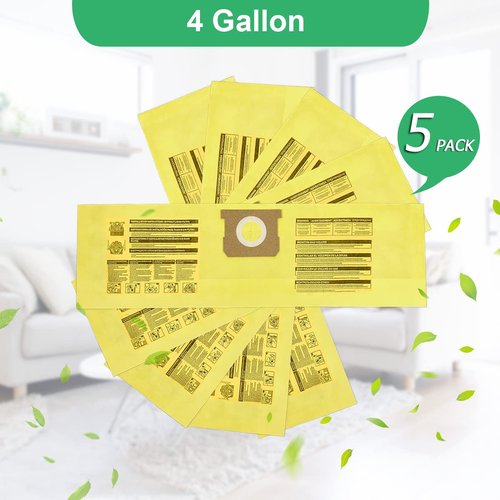 5 Pack 91964 Type D Vacuum Filter Bags Compatible with Shop-Vac 4 Gallon Vacuum, Replacement 9196400 9196433 High Efficiency Dust Collection Bag