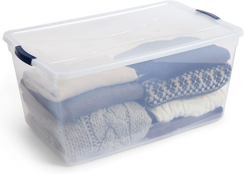 Rubbermaid Cleverstore 95 Qt Clear Storage Bins - Stackable, BPA-Free, 4-Pack, Made in USA