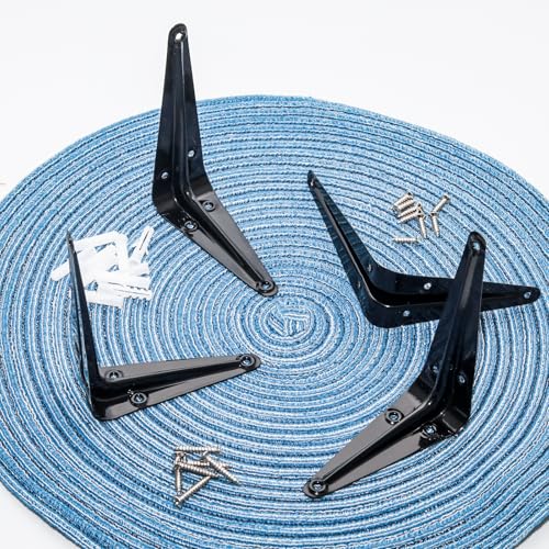 Lilaly Heavy Duty Shelf Brackets 4" x 5" - 10 Pack, Black L Brackets for Floating Shelves