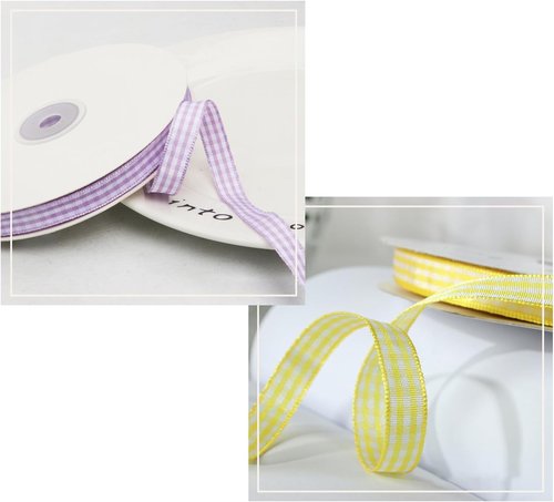Gingham Ribbon by Spring | Thin Checkered Polyester for Gift Wrapping & Crafts | 10 Yds x 3/8 In | Pink/Purple/Blue/Yellow