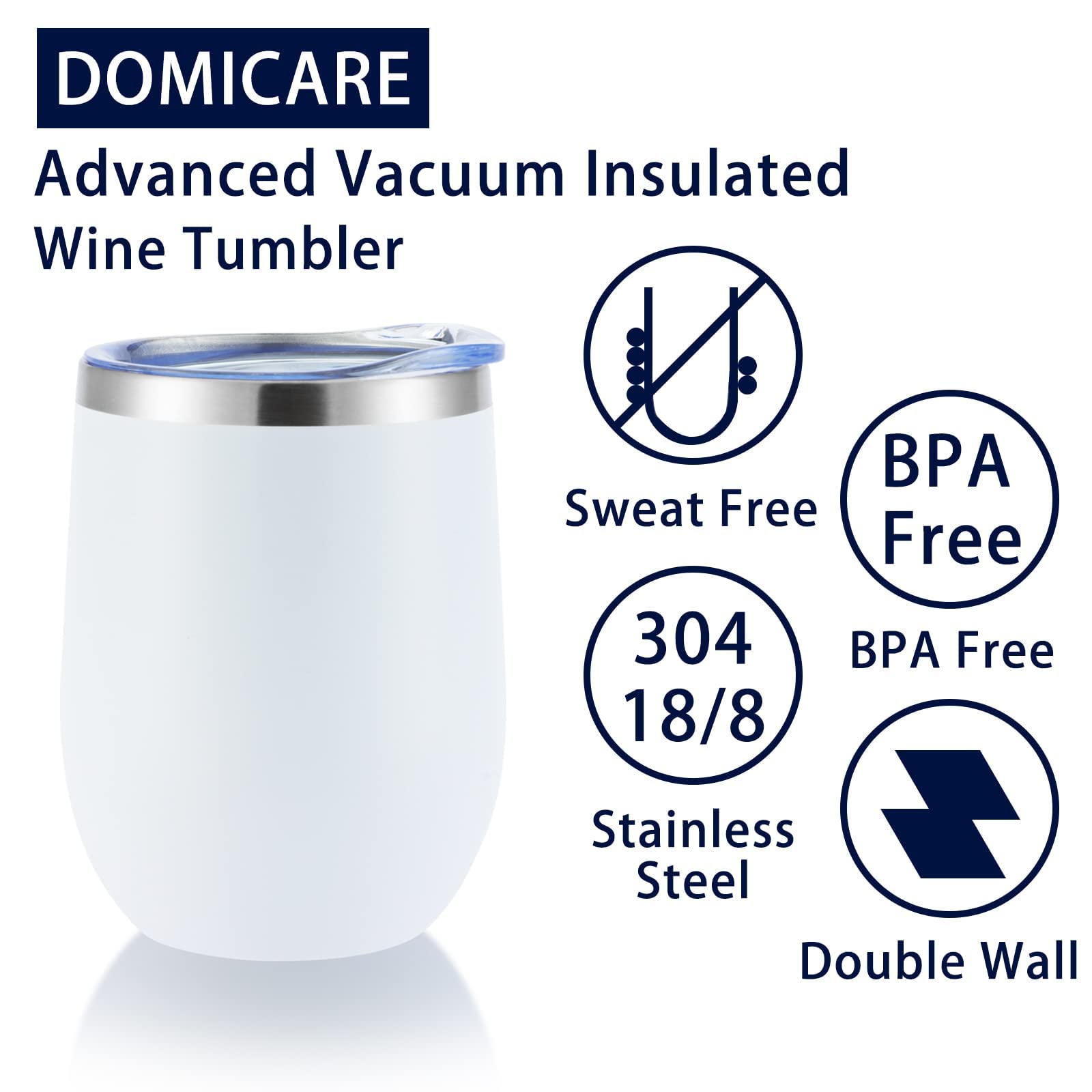 DOMICARE Stainless Steel Wine Tumbler Bulk with Lid, Personalized White Insulated Tumblers Set, 12oz Travel Coffee Cups Pack of 16