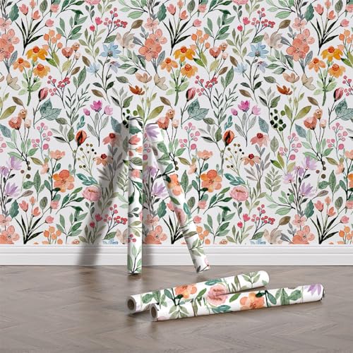 GaliGali Watercolor Floral Shelf Liner, Peel & Stick Removable 17.3"x118"