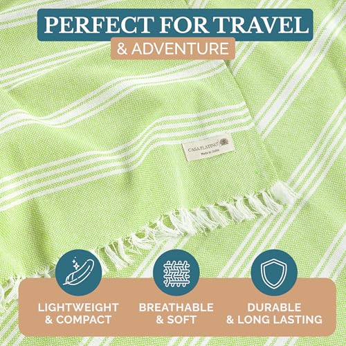 Casa Platino Oversized Beach Towel - Sand Free Turkish-Style, Jade Lime (1-Pack)