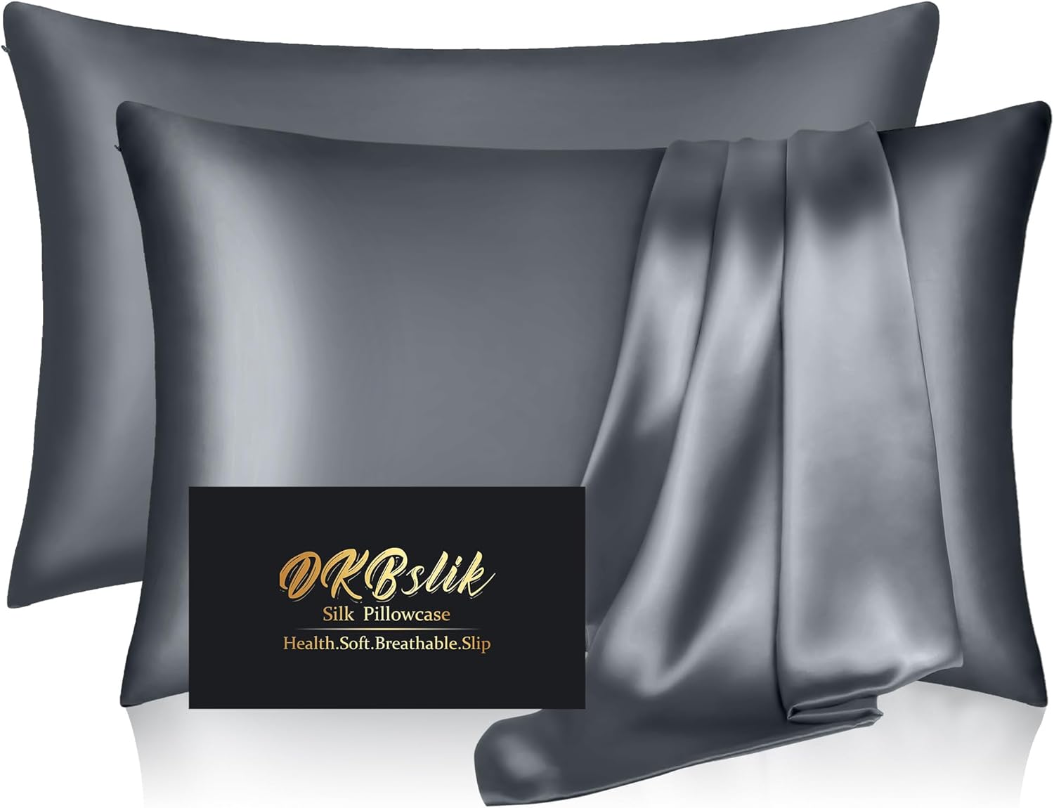 Regine Switzerland Silk Pillowcase Set - Natural Mulberry Silk for Hair & Skin | King Size, Space Grey
