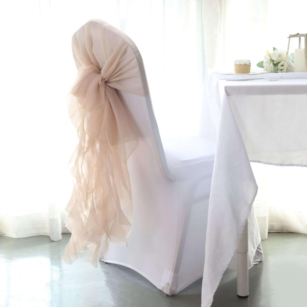 Tableclothsfactory Premium Designer Curly Willow Chiffon Chair Sashes - Nude | Perfect for Weddings & Parties