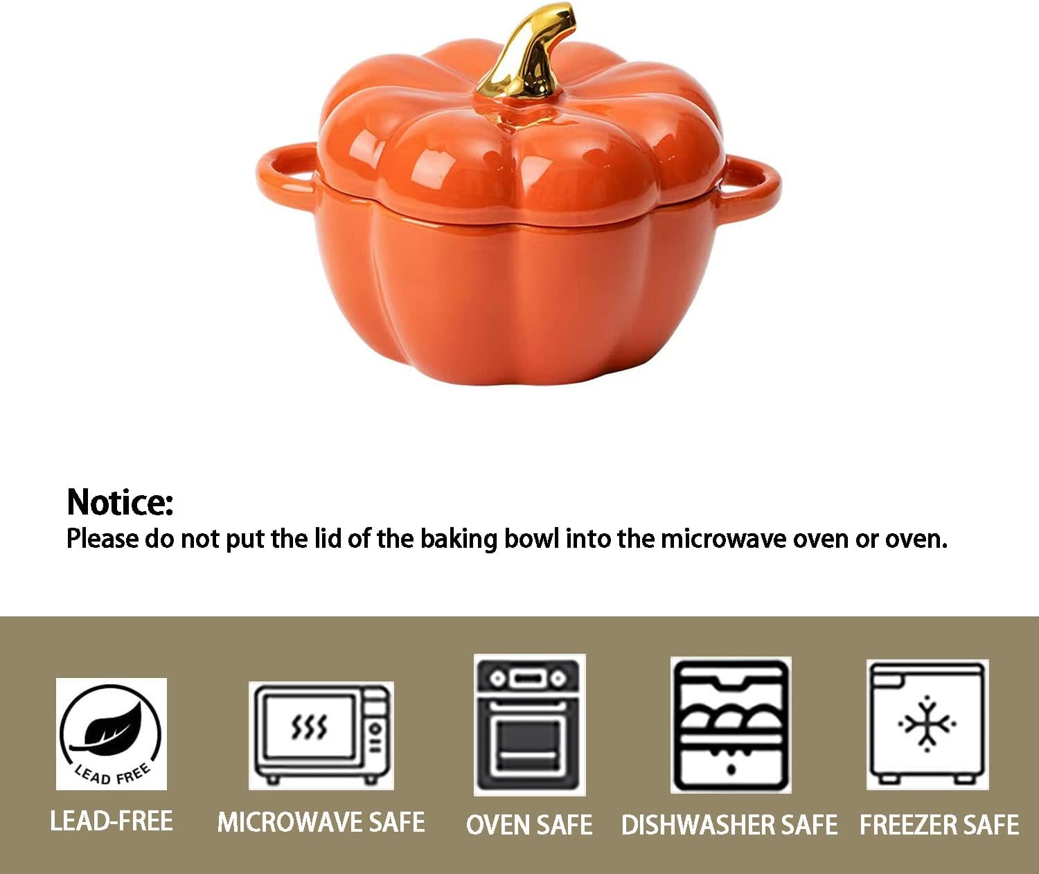 Pumpkin Bowl Set - 4 Ceramic Ramekins with Lid & Handle | Oven Safe Stoneware, 14 Oz (Orange)
