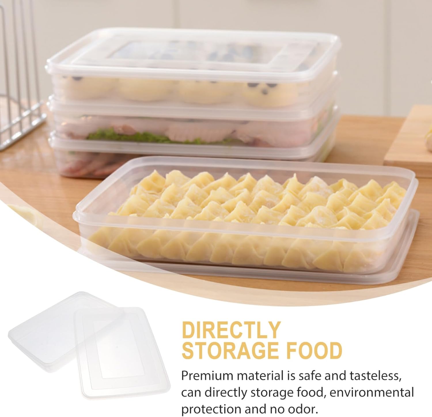 Uonlytech Large Airtight Dumpling Box - Clear Veggie Tray with Lid | Egg and Rice Storage Container