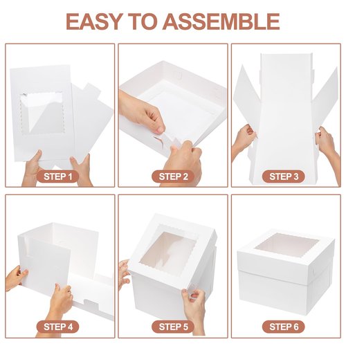 Mefleet 25pcs Tall Cake Boxes 12x12x12 Bakery Boxes for Tier Cakes with Window 12 Inch White Large Cardboard Bakery Take Out Carrier Containers with Lids for Wedding, Birthday, Party
