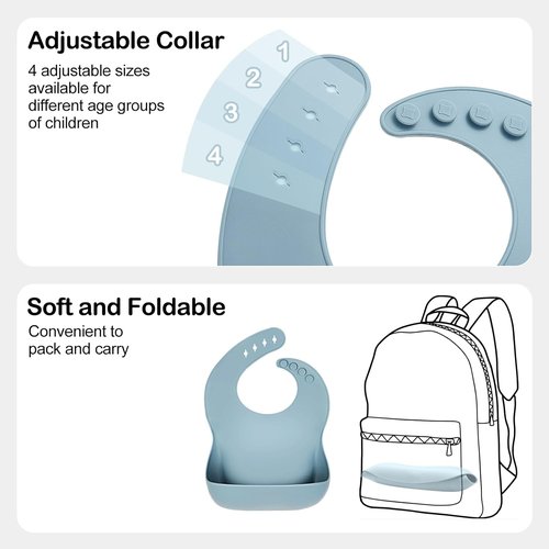 Eascrozn Silicone Bibs - Set of 3 BPA-Free, Soft & Adjustable Waterproof Feeding Bibs for Babies