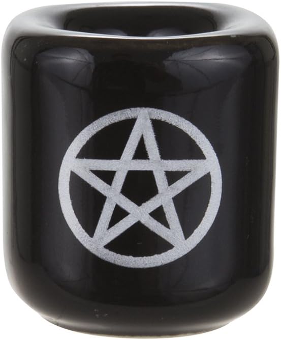 Mega Candles Ceramic Silver Pentacle Chime Candle Holder - 5 Pcs, Black for Rituals