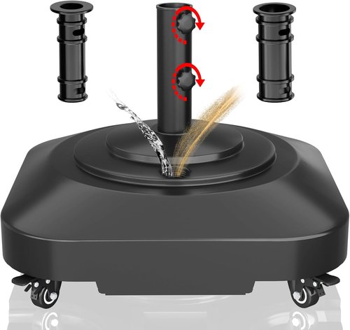 Heavy Duty Patio Umbrella Base by [Brand Name] - Fillable 100lb Stand with Wheels | Windproof Outdoor Holder for Deck, Poolside, Lawn