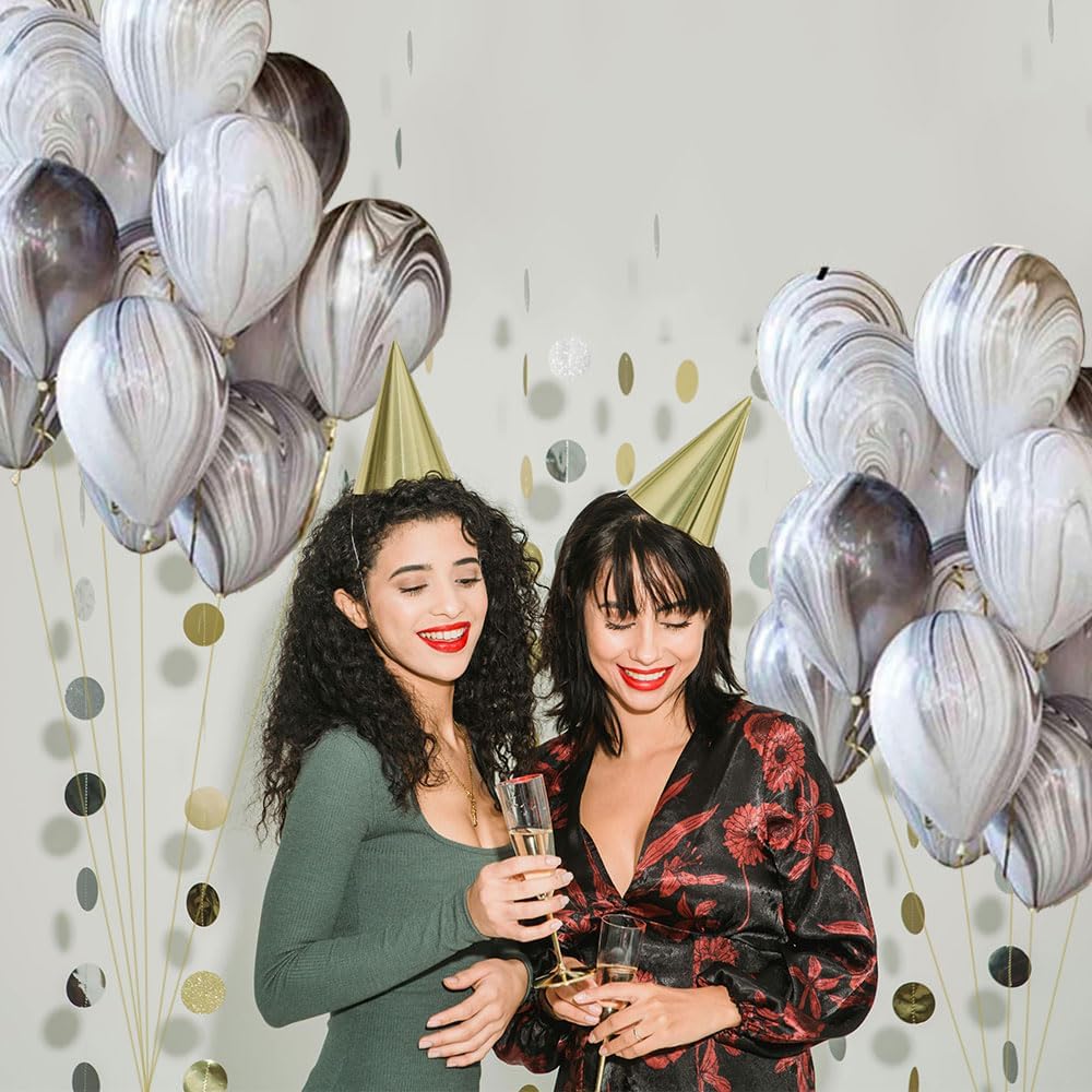 Skiennix 12-Inch Marble Latex Balloons - 50-Pack in Black, White, Grey | Perfect for Weddings & Parties